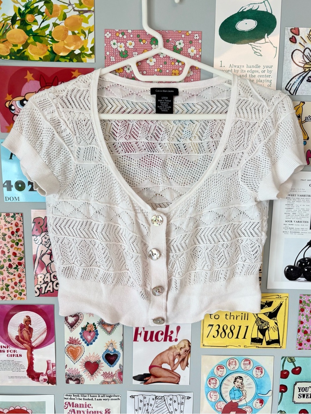 Calvin Klein Jeans White Crochet Short Sleeve Cardigan